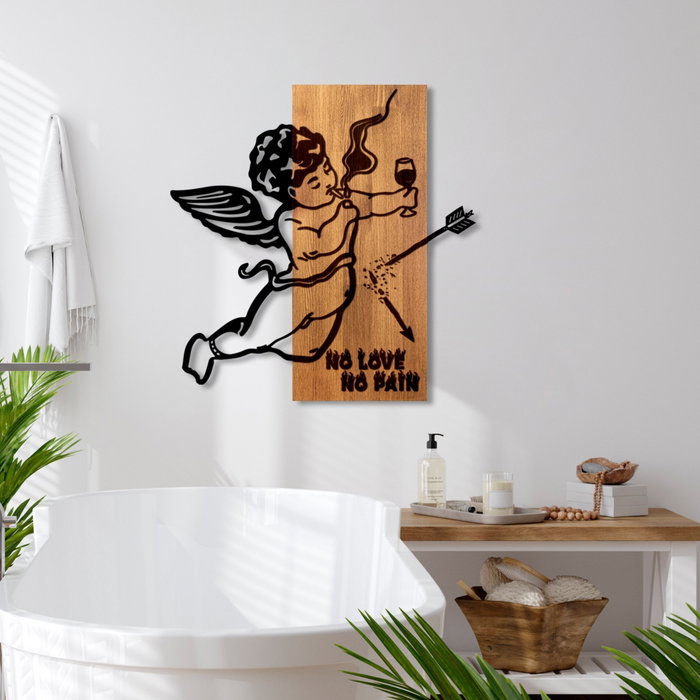 Wallity Wine & Eros - Escultura de pared de madera y metal en nogal y negro